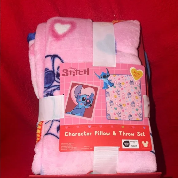 Disney Pink Stitch Character Pillow & Throw Set with Blue Accents - Picture 1 of 3